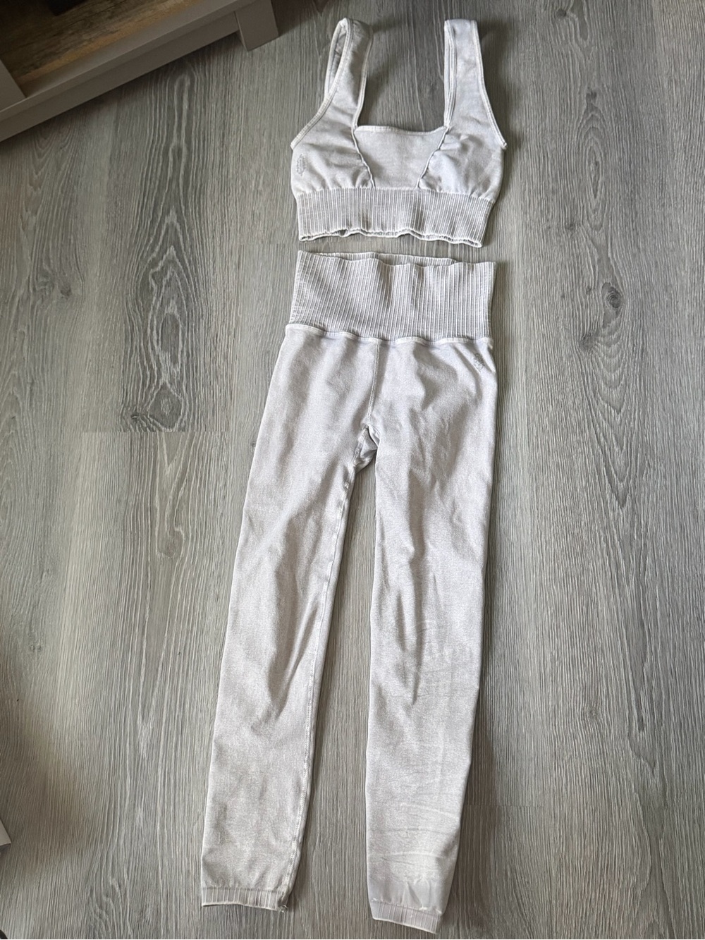 Free People Ribbed Gray Sports Bra & High-Waist Leggings Set